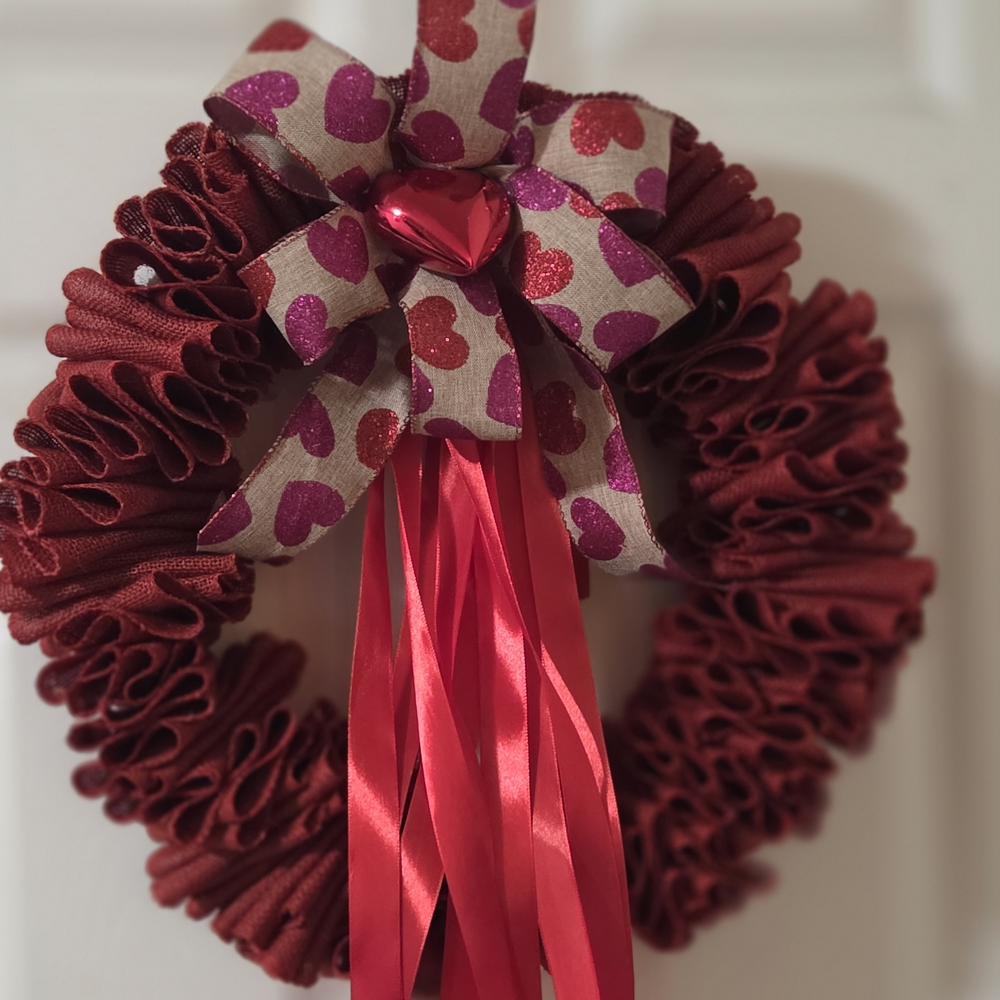Elegant Red Heart Wreath with Ribbon - Picture 3 of 8